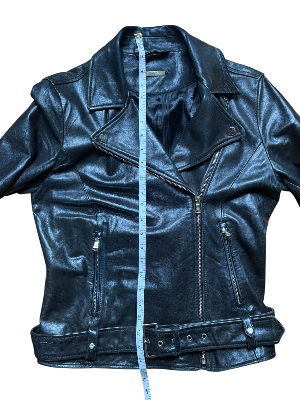 Massimo Dutti Black Leather Moto Biker Jacket - Picture 5 of 12